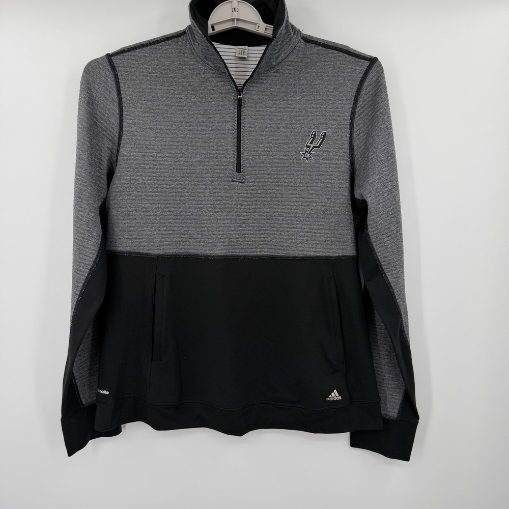 Adidas San Antonio Spurs Mens Medium Climalite Quarter Zip Pullover Gray‎ Black